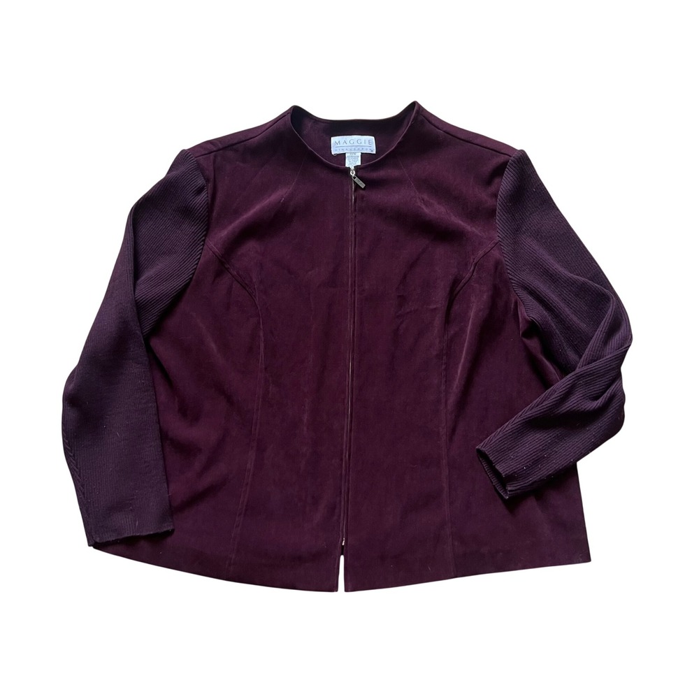 Maggie McNaughton Womens Mixed Media Jacket 22W Burgundy Faux Suede Plus Size